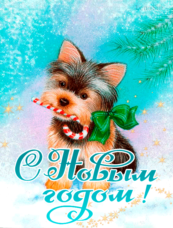 Картинка новогодней собаки - с Новым Годом, gif, открытки