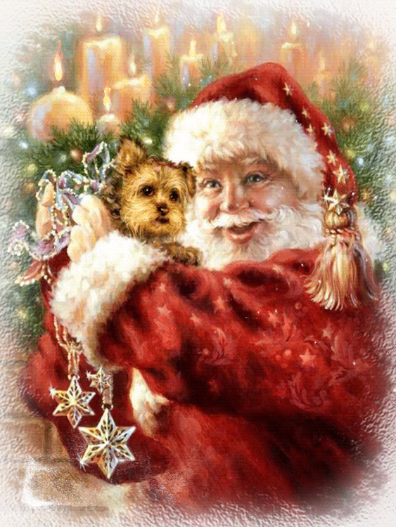 Картинка с Дедом Морозом и собакой - с Новым Годом, gif, открытки