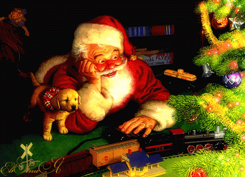 Анимированная новогодняя открытка с  Санта-Клаусом