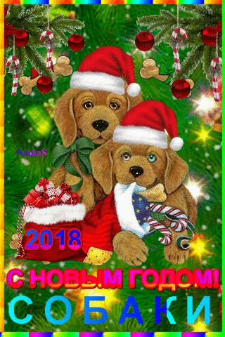 Новогодняя яркая картинка на Новый год Собаки - с Новым Годом 2024, gif, открытки