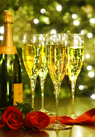 Открытка с шампанским - с Новым Годом, gif, открытки