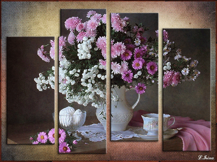 Натюрморт ваза с цветами - цветы, gif, открытки