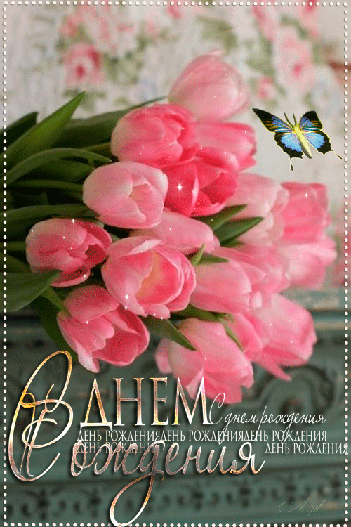 Розовые тюльпаны в день Рождения девушке - с Днем Рождения, gif, открытки