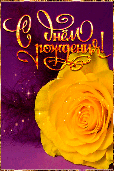 Желтая роза в день рождения - с Днем Рождения, gif, открытки