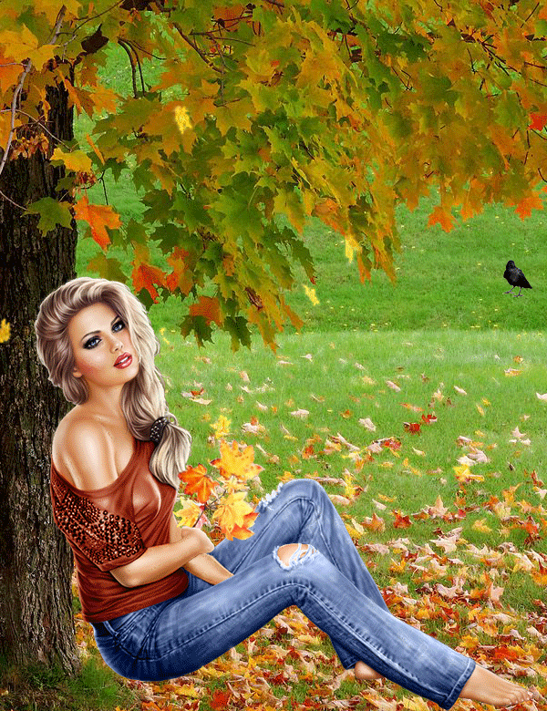 Осень рыжая подружка - осень, gif, открытки