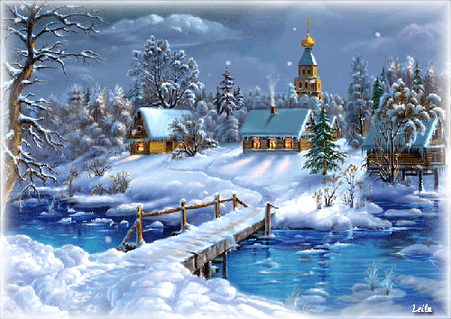 Анимационная картинка - Зимний пейзаж - зима, gif, открытки