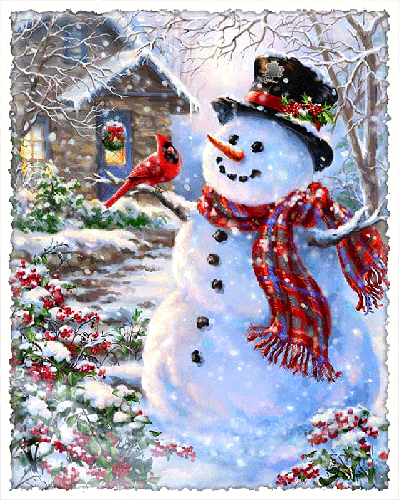 Снеговик - зима, gif, открытки