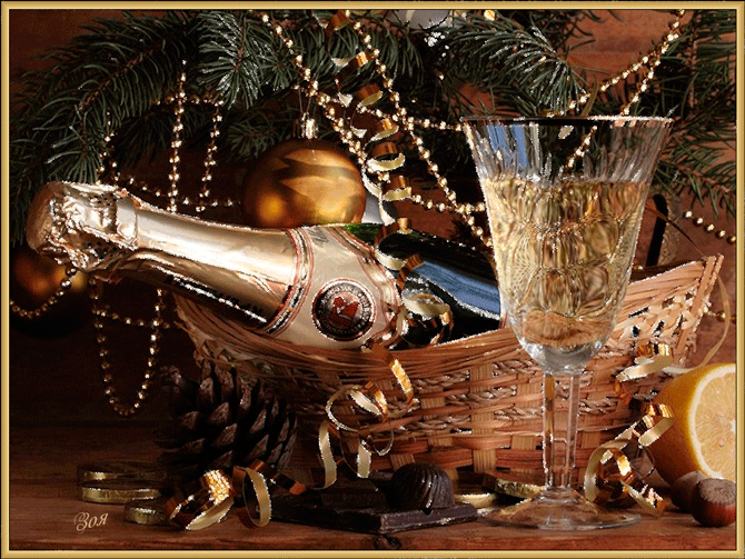 Анимационная картинка бокал с шампанским - Новый Год, gif, открытки