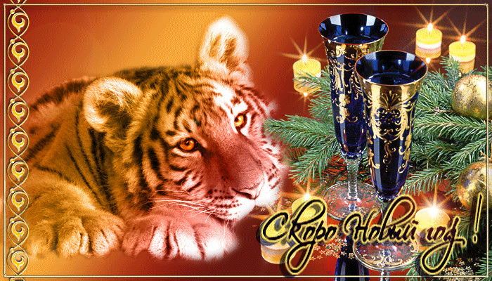 С  наступающим Новым годом Тигра - с Новым годом Тигра, gif, открытки